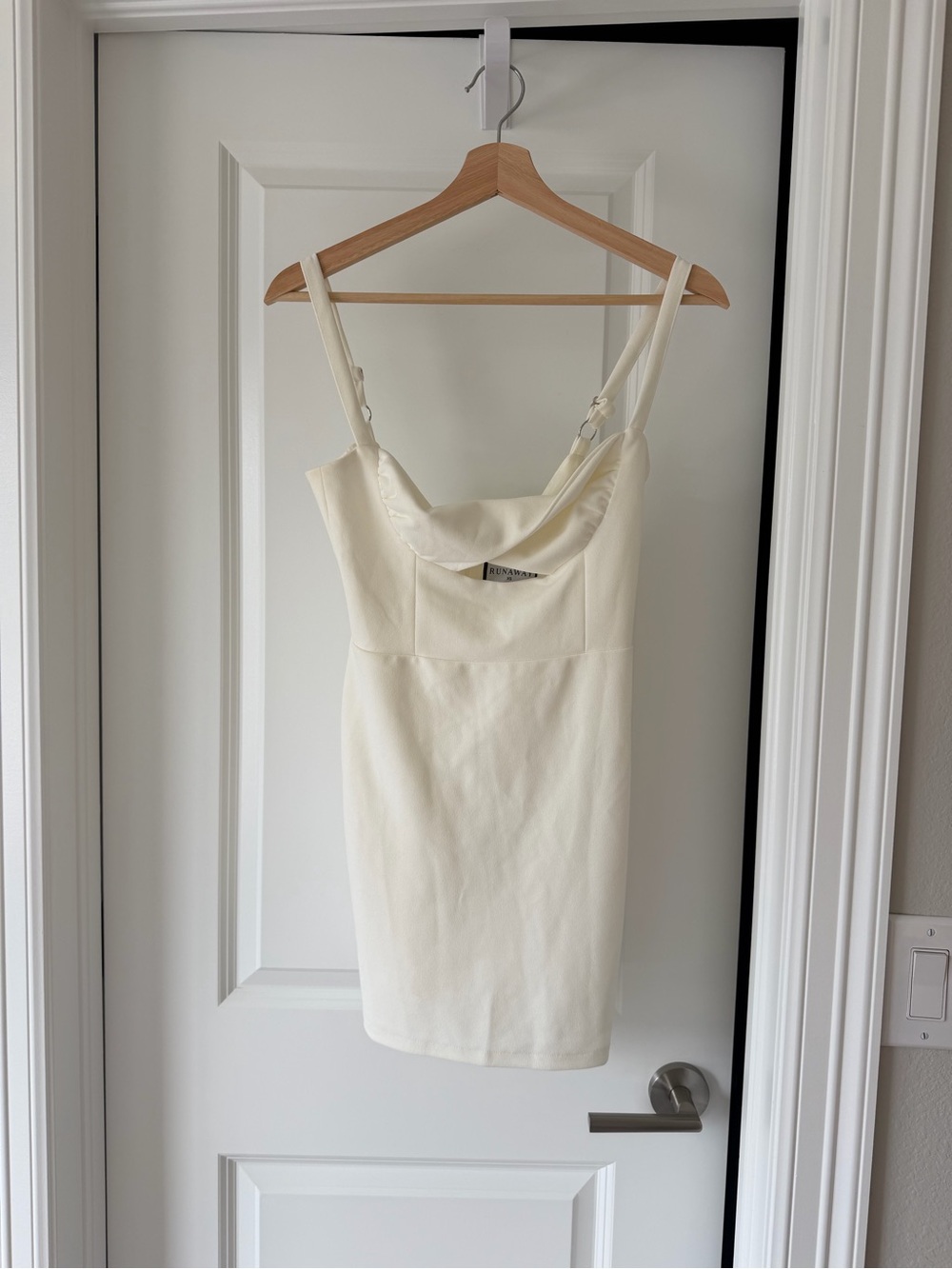 Ivory Cowl Neck Mini Dress with Adjustable Straps
